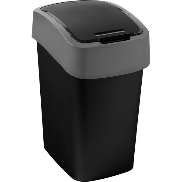 Cestino Curver Pacific Flip Bin, 9 Litri, 23.5X18.9X35 Cm, Nero/Grigio, Per Rifiuti-image