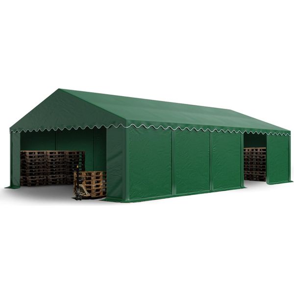 Toolport Tendone Deposito 5X10 M Pvc 700 N Tenda Capannone Impermeabile Verde Scuro-image