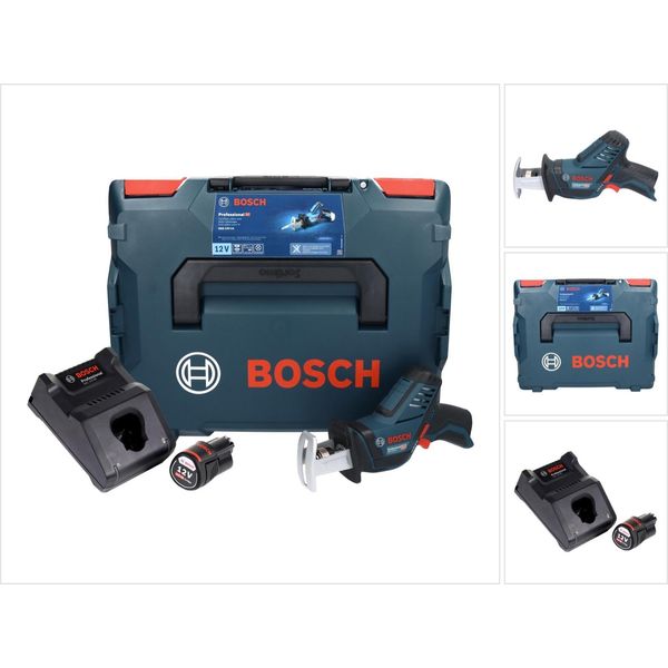 Bosch Gsa 12V-14 Professional Sega Universale A Batteria In Valigetta L-Boxx + 1X Batteria Gba 12 V 3,0 Ah + Caricabatterie Rapido Gal 1230 Cv-image