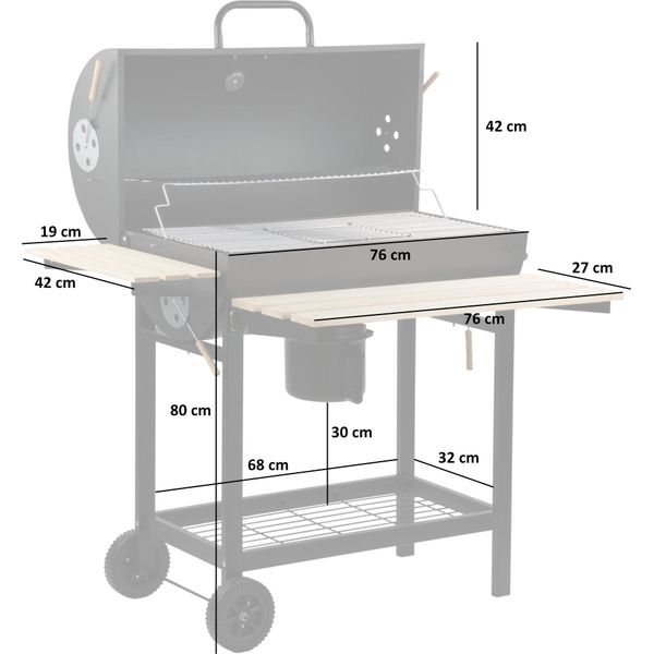 Carrello Per Barbecue A Carbonella Bbq-Toro | Ø 42 X (L) 80 Cm | Affumicatore A Carbonella Premium Su Ruote-image