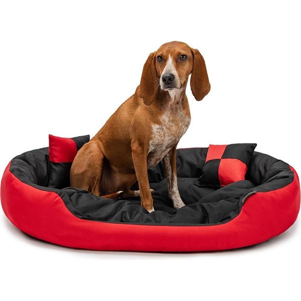 Lettino Per Cani Lionto, Elegante Cesto Per Cani 4 In 1, Idrorepellente, Antigraffio E Di Facile Manutenzione, 85X70 Cm, Rosso/Nero-image
