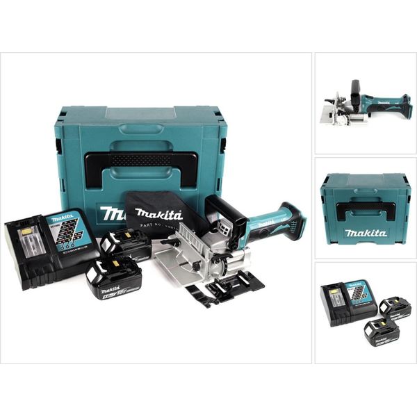 Makita Dpj 180 Rtj Fresatrice Intestatrice A Batteria 18V In Valigetta Makpac + 2X Batterie 5,0 Ah + Caricabatterie-image