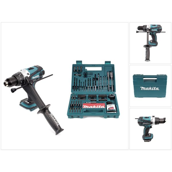 Makita Dhp 458 Z Trapano Avvitatore Ad Impulsi 18V 91Nm A Batteria + Set Makita Di 100 Punte Per Trapano - Senza Batteria, Senza Caricabatterie-image