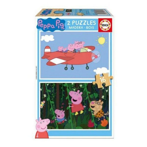 Educa - Peppa Pig, 2 Puzzle Ecologici In Legno Per Bambini, 16 Pezzi, Da 3 Anni (17157) Educa-image