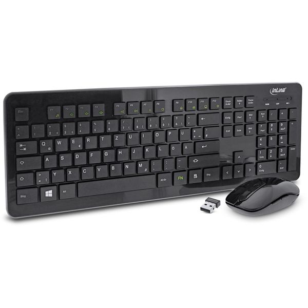 Inline® 55368A Design Set Tastiera-Mouse Da Tavolo Usb 2,4Ghz Wireless De Layout Ottico Max. 1600Dpi Nero-image
