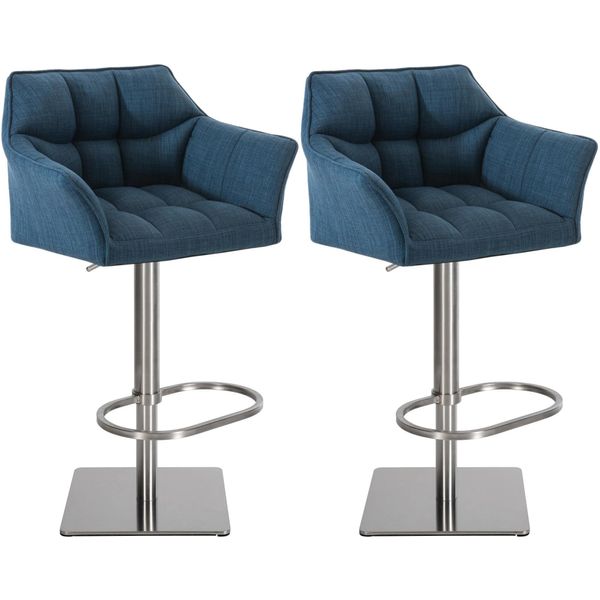 Clp Set Di 2 Sgabelli Da Bar Damaso In Tessuto Girevoli E Regolabili In Altezza, Acciaio Inox Blu-image
