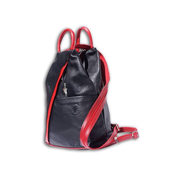 Firenze Vera Pelle Borsa Donna Zaino Nero Rosso 26X10X32 Compresa Etichetta Italia D2OTF604D-image