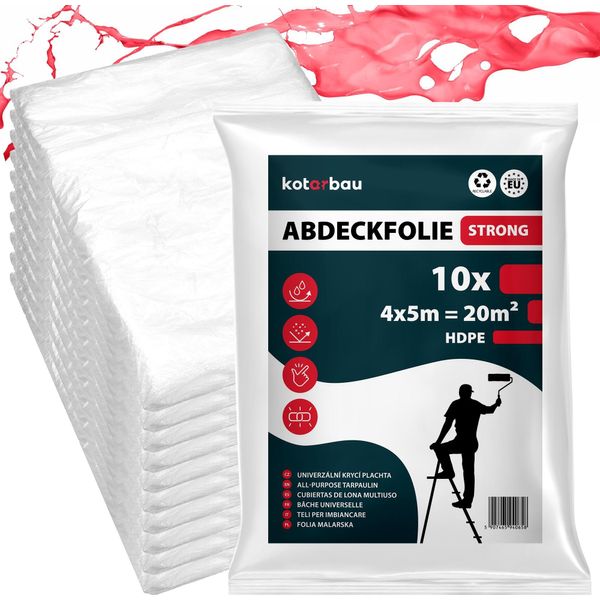 Kotarbau® Set Di 10 Pellicole Per Mascheratura 4X5M Pellicola Trasparente Antipolvere Pellicola Per Edilizia Telone Di Plastica Pellicola Multiuso Telone Da Imbianchino Pellicola Da Imbianchino Per Ristrutturazioni E Traslochi-image
