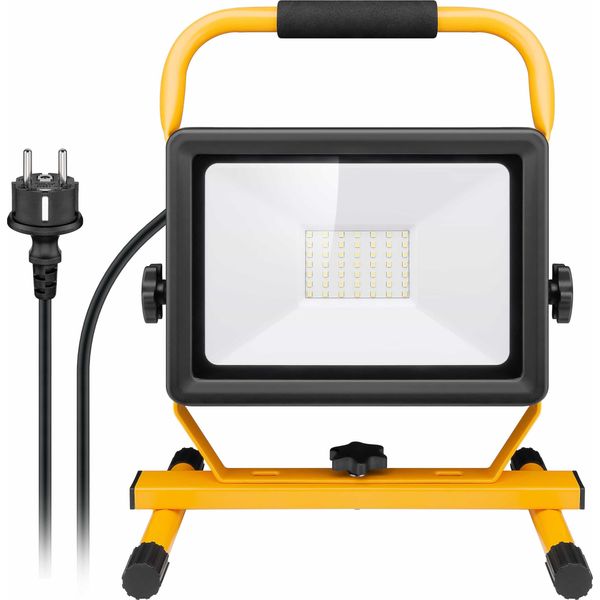 Goobay Faretto Da Cantiere A Led Con Supporto, 50 W Con 4250 Lm E Luce Bianca Fredda 6500 K Nero/Giallo-image