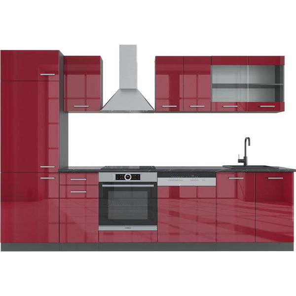 Vicco Cucina Componibile R-Line, 300 Cm , Pl Antracite, Rosso Lucido/Antracite/Antracite-image