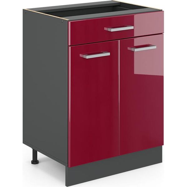 Vicco Mobiletto Base Per Cucina R-Line, 60 Cm Con Cassetto, Senza Piano Di Lavoro, Rosso Lucido/Antracite-image