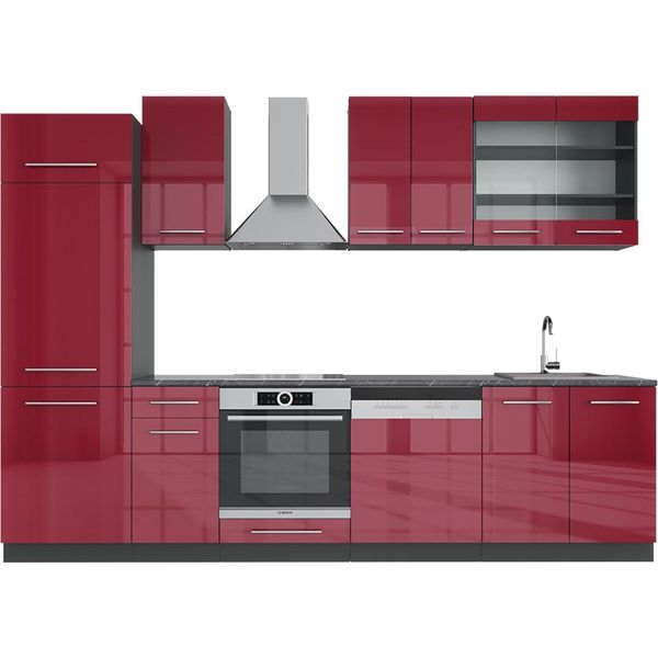 Vicco Cucina Componibile Fame-Line, 300 Cm , Pt Antracite, Bordeaux Lucido/Antracite-image
