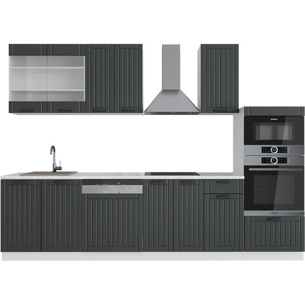 Vicco Cucina Componibile Fame-Line, 300 Cm Con Armadio Alto, Pt Marmo, Antracite Casa Di Campagna/Bianco-image