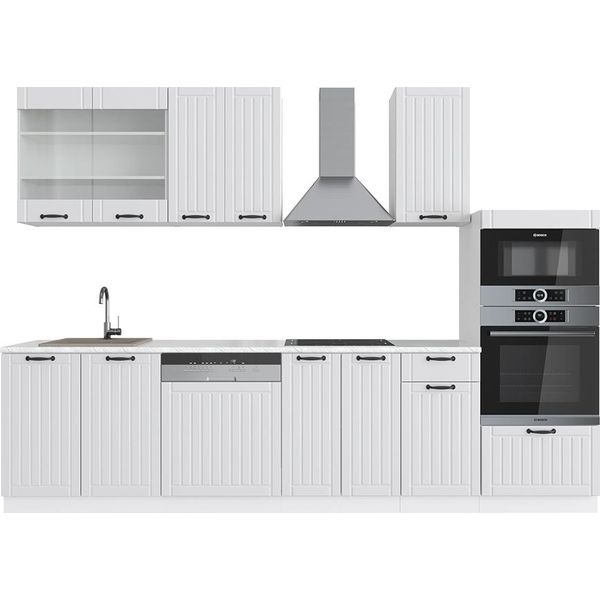 Vicco Cucina Componibile Fame-Line, 300 Cm Con Armadio Alto, Pt Marmo, Casa Di Campagna Bianca/Bianco-image
