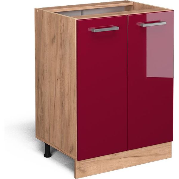 Vicco Mobiletto Base Cucina R-Line, 60 Cm Senza Piano Di Lavoro, Rosso Lucido/Quercia Dorata-image