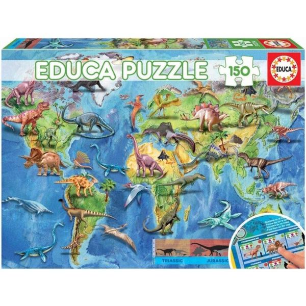 Educa Puzzle Mappa Del Mondo Con Dinosauri 150 Pezzi-image