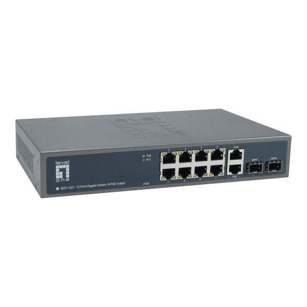 Levelone GEP-1221 - Switch - Non Gestito - 8 X 10/100/1000 (Poe+) + 2 X Gigabit Sfp + 2 X 1000Base-T - Montabile A Rack-image