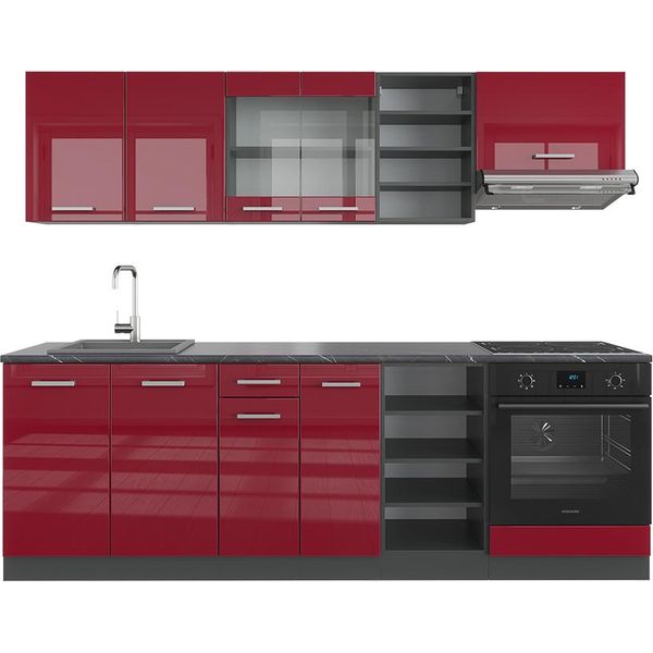 Vicco Cucina Componibile R-Line, 240 Cm , Pl Antracite, Rosso Lucido/Antracite/Antracite-image