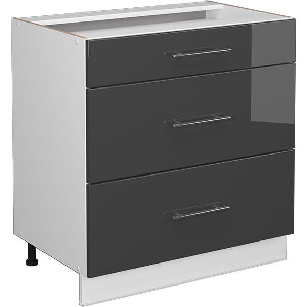 Vicco Mobiletto Base Per Cucina Fame-Line, 80 Cm Con 3 Cassetti, Senza Piano Di Lavoro, Antracite Lucido/Bianco-image