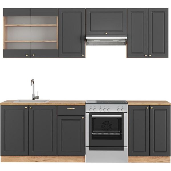 Vicco Cucina Componibile Fame-Line, 240 Cm , Pt Rovere, Antracite Country House/Oro Kraft Oak-image