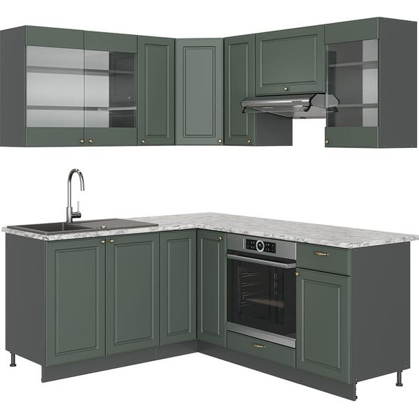 Vicco Cucina Angolare Completa Fame-Line, 160 X 190 Cm , Pt Marmo, Verde-Oro Country House/Antracite-image