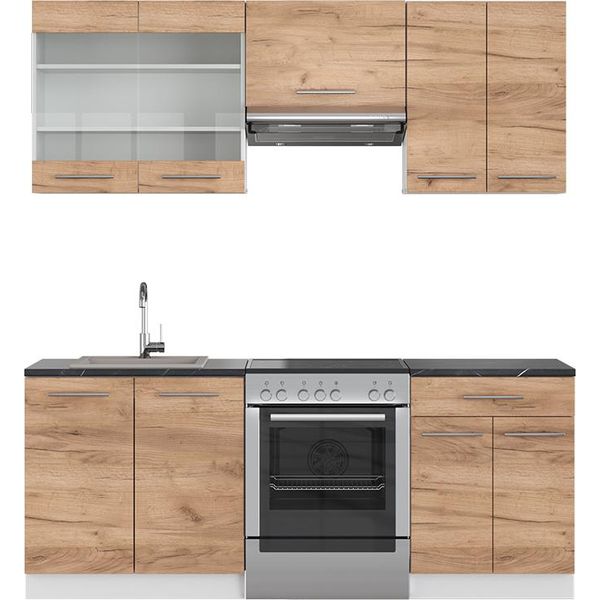Vicco Cucina Componibile Fame-Line, 200 Cm , Pt Antracite, Quercia Dorata/Bianco-image