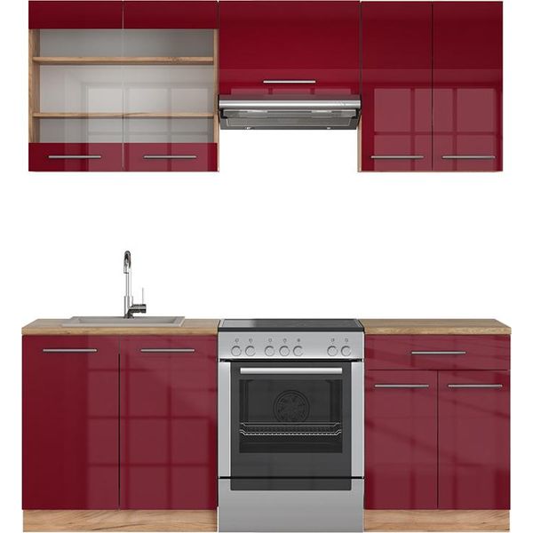 Vicco Cucina Componibile Fame-Line, 200 Cm , Pt Rovere, Bordeaux Lucido/Rovere Dorato-image