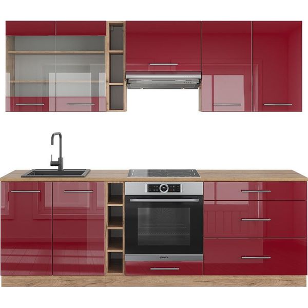 Vicco Cucina Componibile Fame-Line, 235 Cm , Pt Rovere, Bordeaux Lucido/Rovere Dorato-image