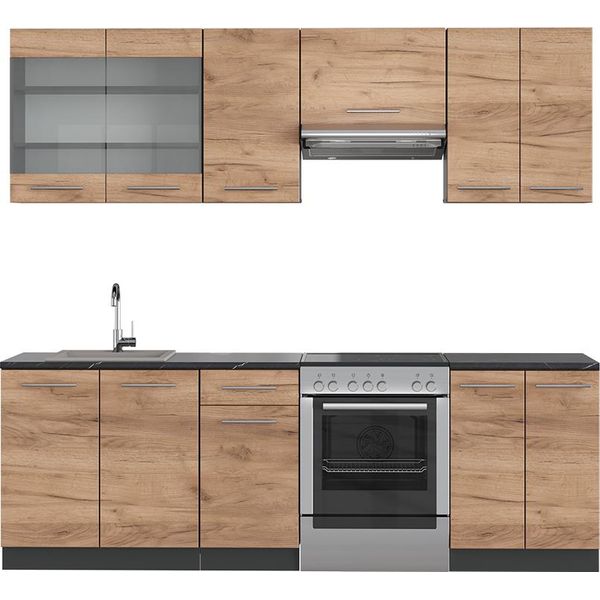 Vicco Cucina Componibile Fame-Line, 240 Cm , Pt Antracite, Quercia Dorata/Antracite-image