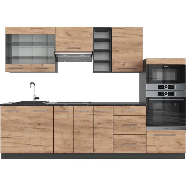 Vicco Cucina Componibile Fame-Line, 280 Cm , Pt Antracite, Quercia Dorata/Antracite-image