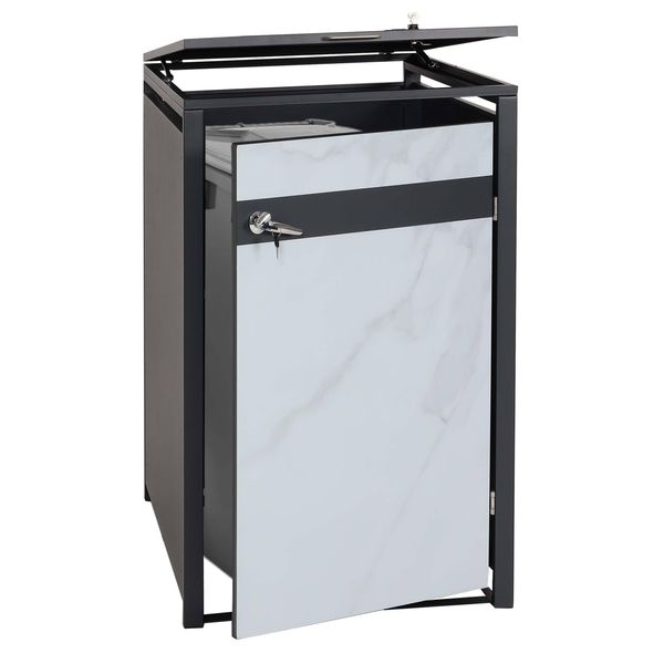 1 Coperchio Per Cestino HWC-J82, Contenitore Per Cestino, Espandibile, In Metallo 32 Kg, Antracite ~ Aspetto Marmo Chiaro-image