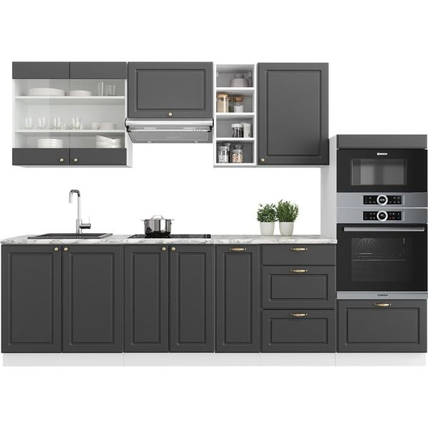 Vicco Cucina Componibile Fame-Line, 280 Cm Senza Piano Di Lavoro, Antracite Casa Di Campagna/Bianco/Bianco-image