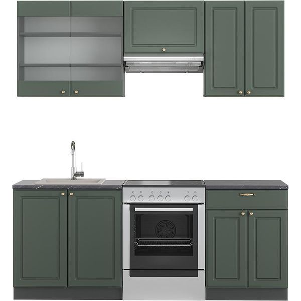 Vicco Cucina Componibile Fame-Line, 200 Cm Senza Piano Di Lavoro, Verde-Oro Country House/Antracite-image