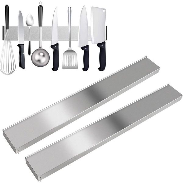 Set Di 2 Binari Magnetici Autoadesivi Da 40 Cm E 50 Cm - Binario Per Coltelli In Acciaio Inox Senza Foratura | Binario Magnetico Per Attrezzi E Utensili Da Cucina | Binario Per Attrezzi Con Nastro Adesivo | Portacoltelli | Portautensili-image