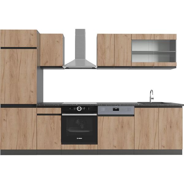 Vicco Cucina Componibile R-Line, 300 Cm , Pt Antracite, Quercia Dorata/Antracite-image