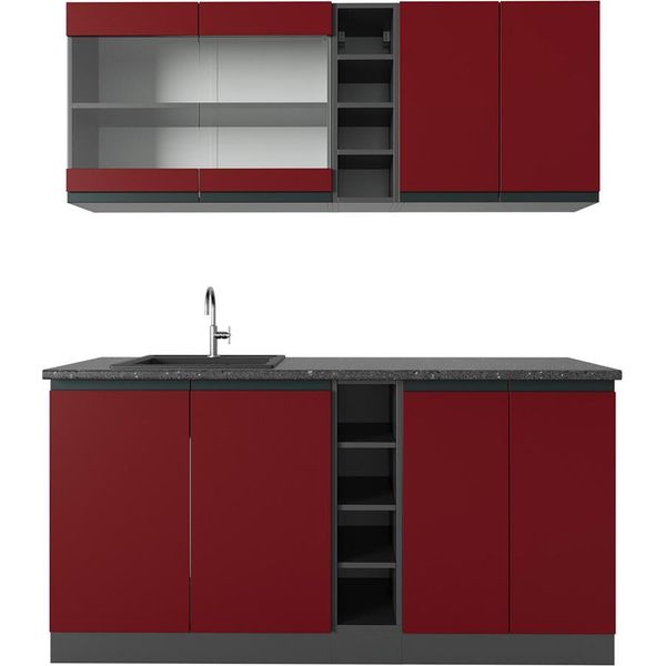 Vicco Cucina Completa R-Line, 160 Cm , Pt Antracite, Rosso/Antracite-image