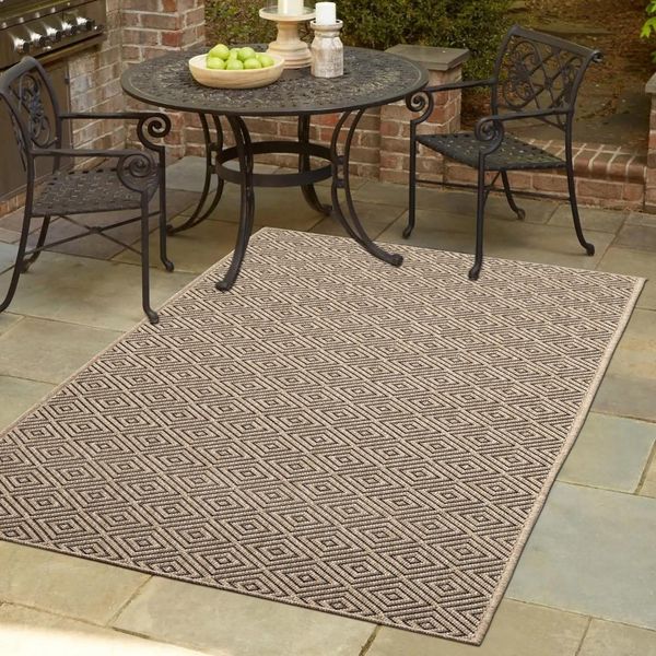 Robusto Tappeto Per Interni Ed Esterni Con Motivo A Rombi Beige/Nero Dimensioni - 200 X 290 Cm-image