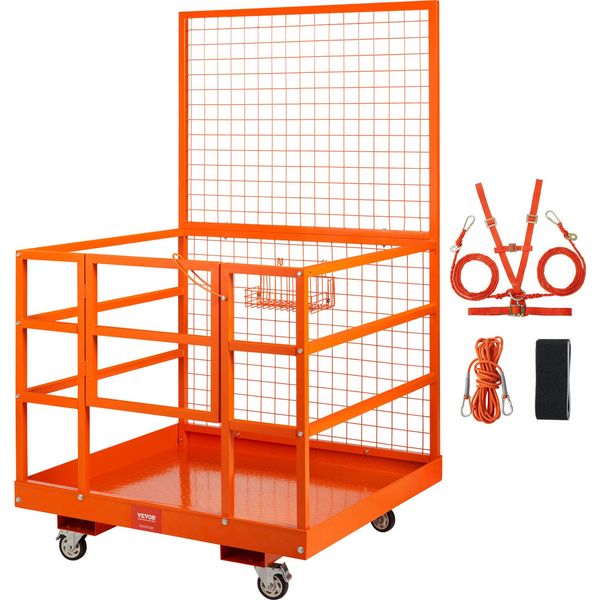 Vevor 1140*1090Mm Piattaforma Per Carrelli Elevatori Piattaforma Di Lavoro 635Kg Gabbia Di Sicurezza Cesto Di Lavoro 4 Ruote-image