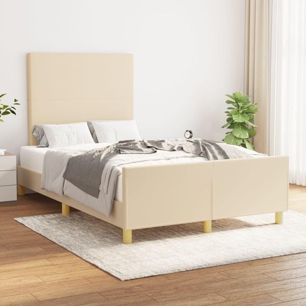 The Living Store Struttura Letto Con Testiera Crema 120X200 Cm In Tessuto-image