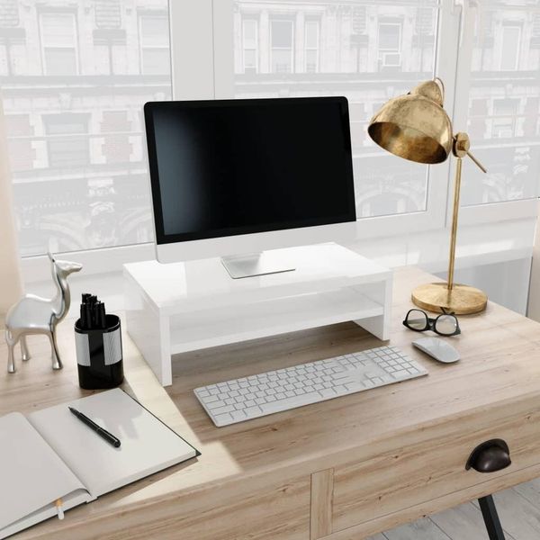 The Living Store Supporto Per Monitor Bianco Lucido 42X24X13 Cm Materiale A Base Di Legno-image
