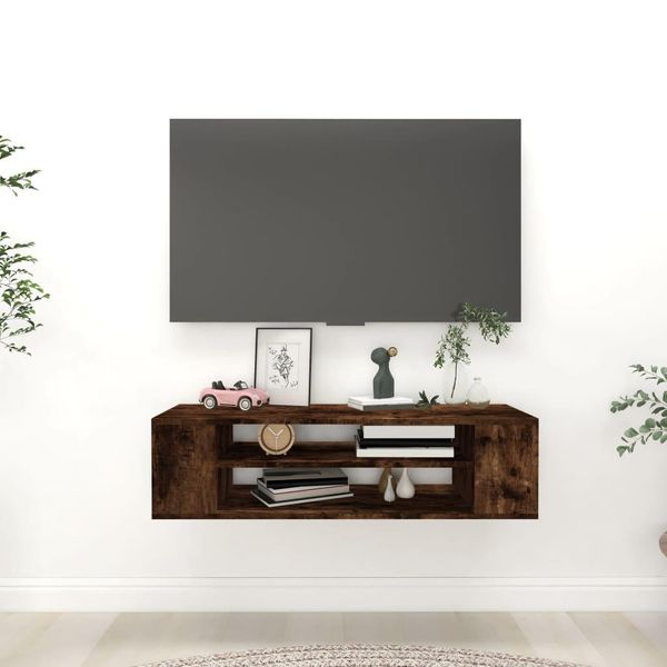 The Living Store Mobile Tv A Parete In Rovere Fumé 100X30X26,5 Cm Materiale In Legno-image