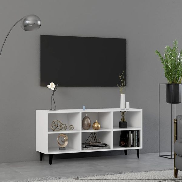 The Living Store Mobile Tv Con Gambe In Metallo Bianco 103,5X30X50 Cm-image