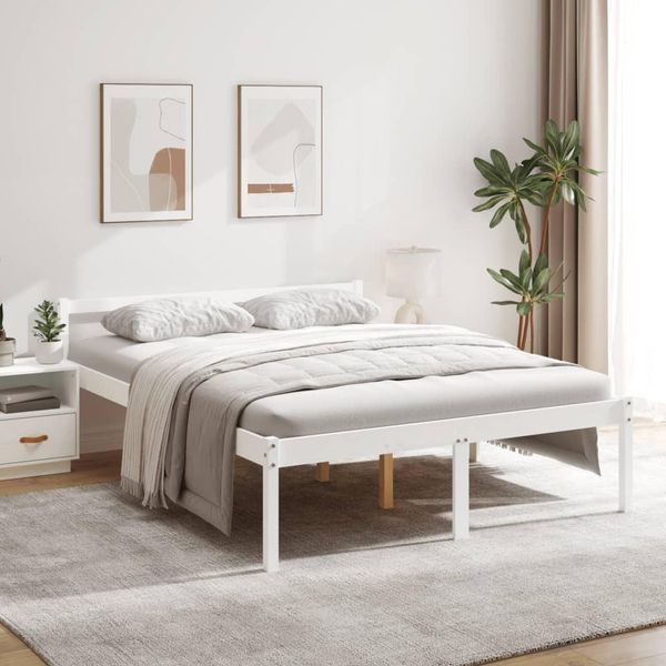The Living Store Letto Senior Bianco 150X200 Cm In Legno Di Pino Massiccio-image