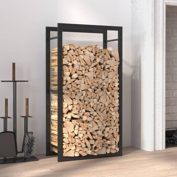 The Living Store Porta Legna Nero Opaco 50X28X94 Cm In Acciaio-image