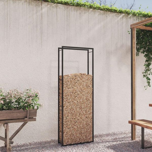 The Living Store Porta Legna Nero Opaco 80X28X222 Cm In Acciaio-image
