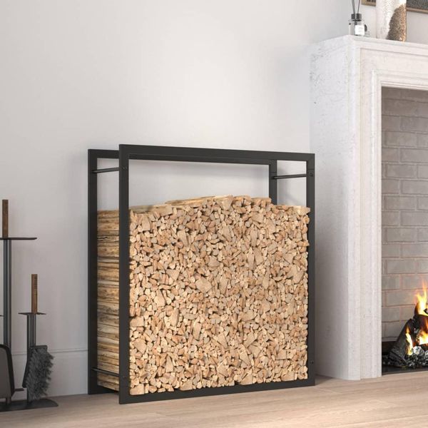 The Living Store Porta Legna Nero Opaco 80X28X86 Cm In Acciaio-image
