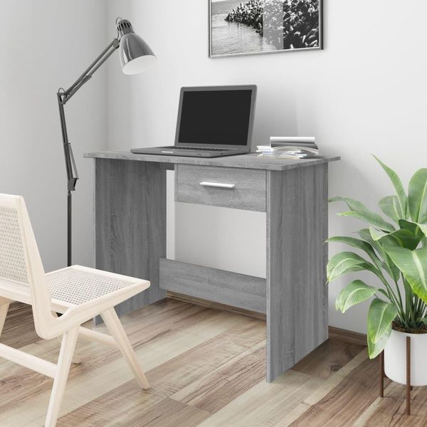 The Living Store Scrivania Grigio Sonoma 100X50X76 Cm Materiale A Base Di Legno-image