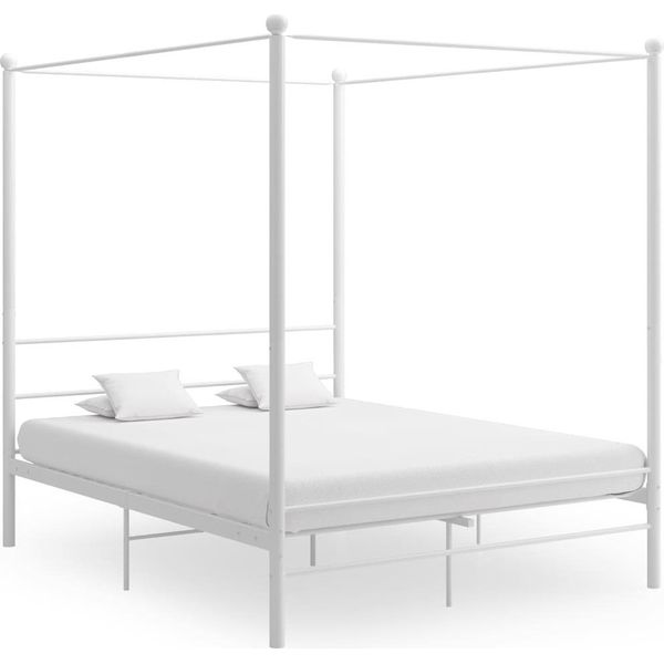 The Living Store Letto A Baldacchino In Metallo Bianco 160X200 Cm-image