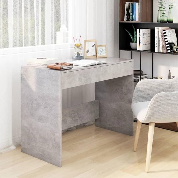 The Living Store Scrivania In Cemento Grigio 101X50X76,5 Cm Materiale A Base Di Legno-image