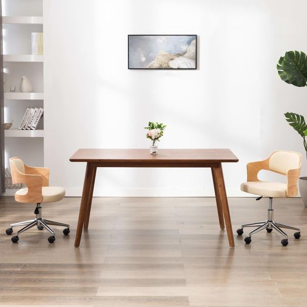 The Living Store Sedie Da Pranzo Girevoli 2 Pz. Legno Curvo Crema E Similcuoio-image